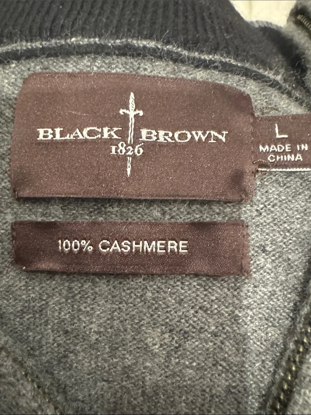 Black Brown 1826 Men's Gray Cashmere Half-Zip Sweater with Black Collar